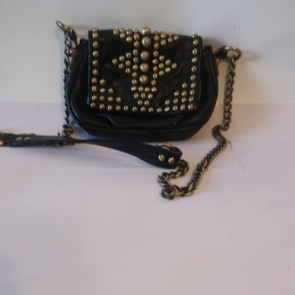 DR YANY Handbags - Womens Dr Yany Black Gold Leather Studded Chain Strap Crossbody Bag *